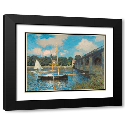 The bridge at Argenteuil Black Modern Wood Framed Art Print with Double Matting by Monet, Claude