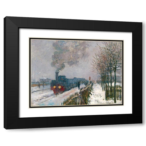 Le train dans la neige Black Modern Wood Framed Art Print with Double Matting by Monet, Claude