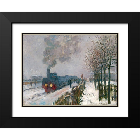 Le train dans la neige Black Modern Wood Framed Art Print with Double Matting by Monet, Claude