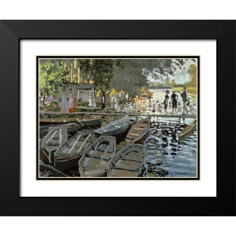 Bathers at La Grenouillere (detail) Black Modern Wood Framed Art Print with Double Matting by Monet, Claude