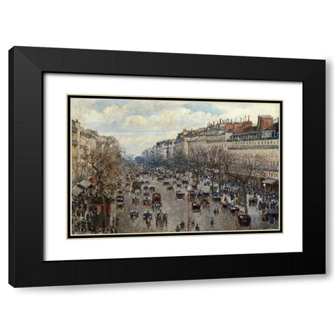 Boulevard Monmartre a Paris Black Modern Wood Framed Art Print with Double Matting by Pissarro, Camille