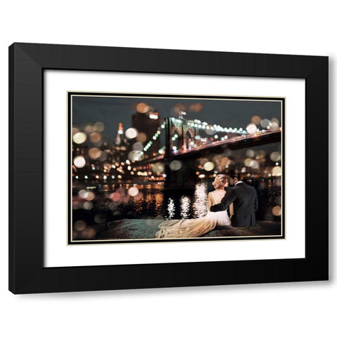 Kissing in a NY Night Black Modern Wood Framed Art Print with Double Matting by Loumer, Dianne