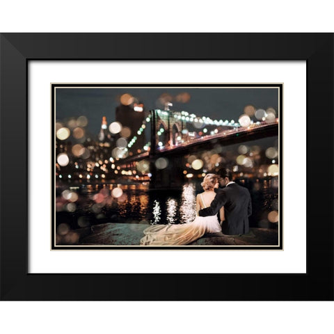 Kissing in a NY Night Black Modern Wood Framed Art Print with Double Matting by Loumer, Dianne