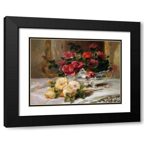 Roses on a Dressing Table Black Modern Wood Framed Art Print with Double Matting by Cauchois, Eugene Henri