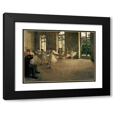The Rehearsal Black Modern Wood Framed Art Print with Double Matting by Degas, Edgar