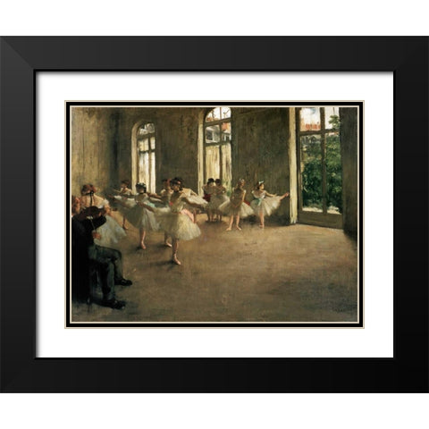 The Rehearsal Black Modern Wood Framed Art Print with Double Matting by Degas, Edgar