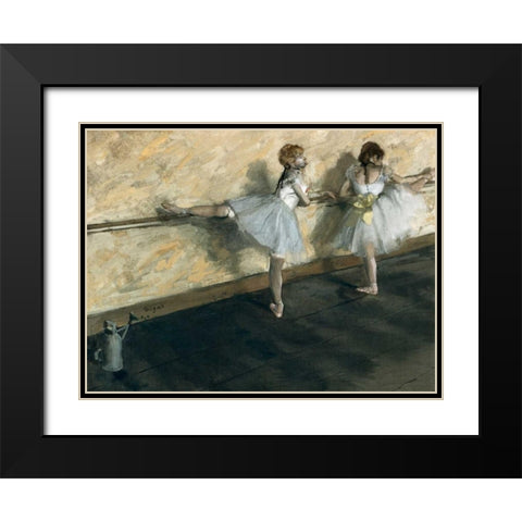 Dancers Practicing at the Barre Black Modern Wood Framed Art Print with Double Matting by Degas, Edgar