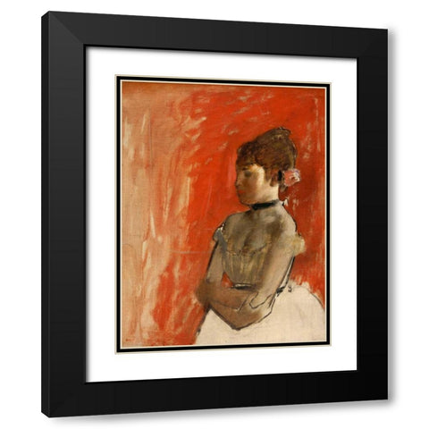 Ballet Dancer with arms crossed Black Modern Wood Framed Art Print with Double Matting by Degas, Edgar