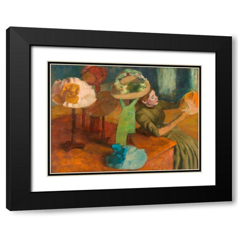 The Millinery Shop Black Modern Wood Framed Art Print with Double Matting by Degas, Edgar