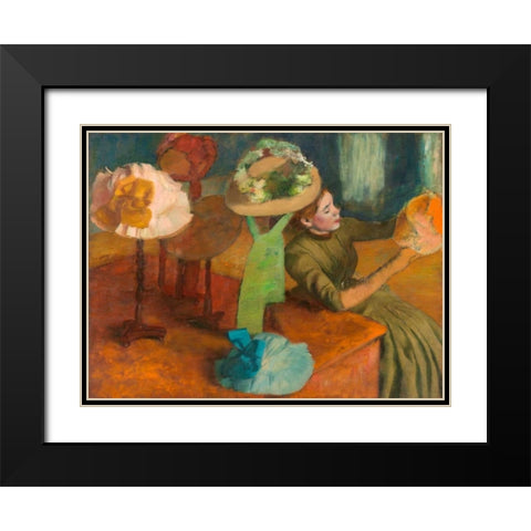The Millinery Shop Black Modern Wood Framed Art Print with Double Matting by Degas, Edgar