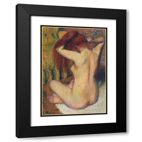 Woman Combing her Hair Black Modern Wood Framed Art Print with Double Matting by Degas, Edgar