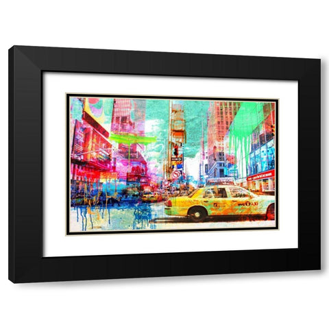 Taxis in Times Square 2.0 Black Modern Wood Framed Art Print with Double Matting by Chestier, Eric