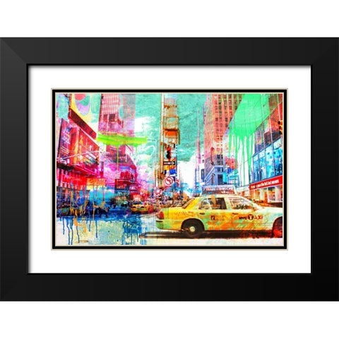 Taxis in Times Square 2.0 Black Modern Wood Framed Art Print with Double Matting by Chestier, Eric