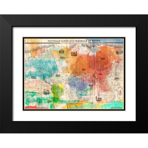 Map of the World 2.0 Black Modern Wood Framed Art Print with Double Matting by Eric, Chestier
