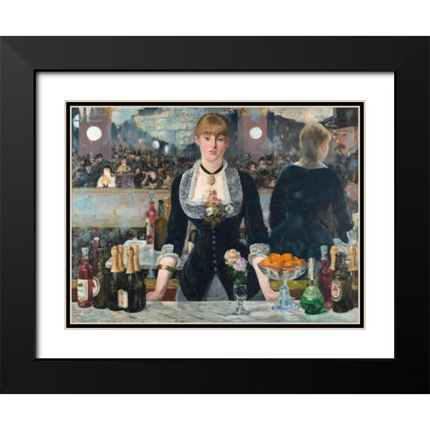 Bar at the Folies-BergÃ¨re Black Modern Wood Framed Art Print with Double Matting by Manet, Edouard