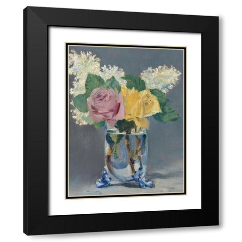 Lilas et roses Black Modern Wood Framed Art Print with Double Matting by Manet, Edouard
