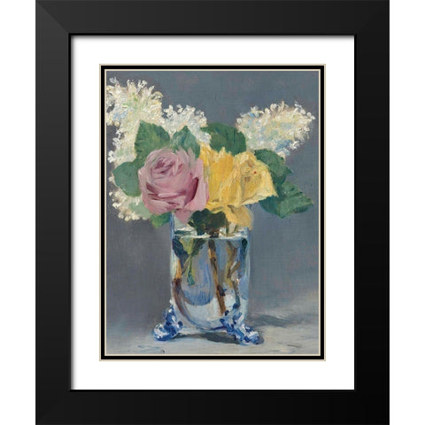 Lilas et roses Black Modern Wood Framed Art Print with Double Matting by Manet, Edouard