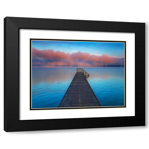 Boat ramp and fog bench, Bavaria, Germany Black Modern Wood Framed Art Print with Double Matting by Krahmer, Frank