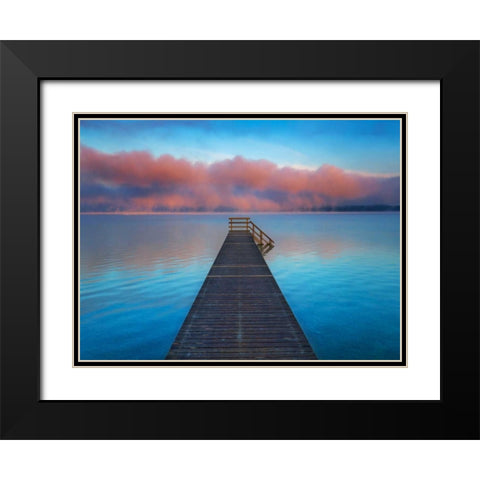 Boat ramp and fog bench, Bavaria, Germany Black Modern Wood Framed Art Print with Double Matting by Krahmer, Frank