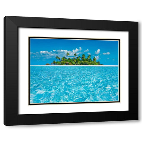 Tropical lagoon with palm island, Maldives Black Modern Wood Framed Art Print with Double Matting by Krahmer, Frank