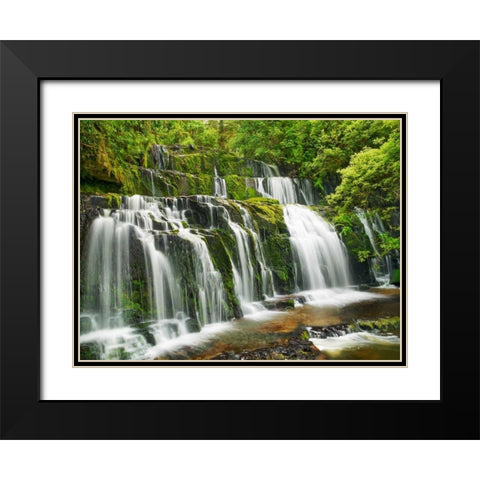 Waterfall Purakaunui Falls, New Zealand Black Modern Wood Framed Art Print with Double Matting by Krahmer, Frank