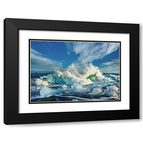 Waves breaking, Iceland Black Modern Wood Framed Art Print with Double Matting by Frank, Krahmer