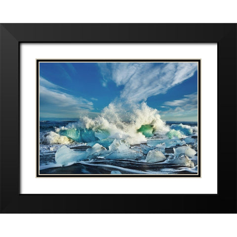 Waves breaking, Iceland Black Modern Wood Framed Art Print with Double Matting by Frank, Krahmer