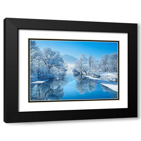Winter landscape at Loisach, Germany Black Modern Wood Framed Art Print with Double Matting by Frank, Krahmer
