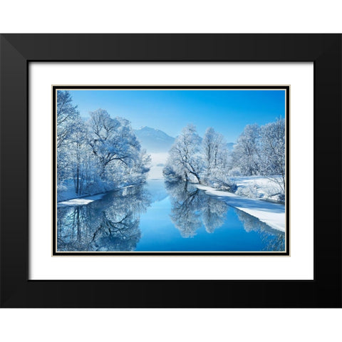 Winter landscape at Loisach, Germany Black Modern Wood Framed Art Print with Double Matting by Frank, Krahmer