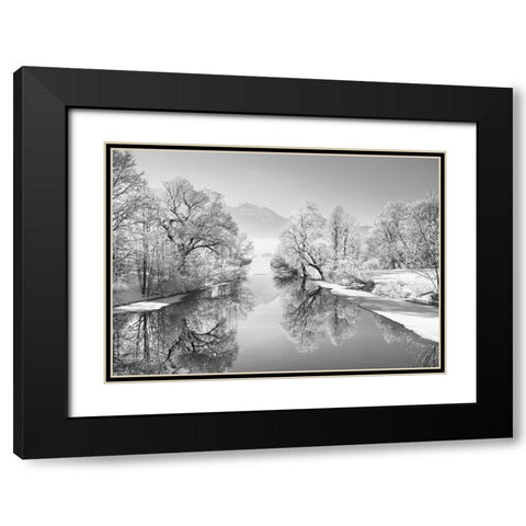 Winter landscape at Loisach, Germany (BW) Black Modern Wood Framed Art Print with Double Matting by Frank, Krahmer