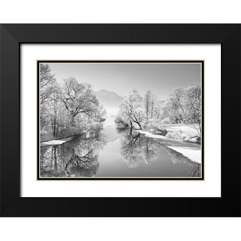 Winter landscape at Loisach, Germany (BW) Black Modern Wood Framed Art Print with Double Matting by Frank, Krahmer