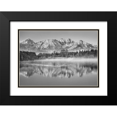 Allgaeu Alps and Hopfensee lake, Bavaria, Germany (BW) Black Modern Wood Framed Art Print with Double Matting by Frank, Krahmer