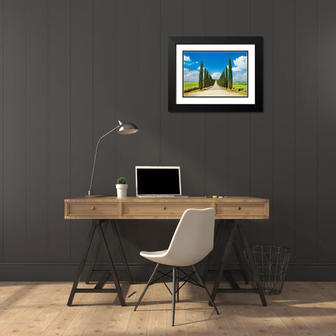 Cypress alley- San Quirico dOrcia- Tuscany Black Modern Wood Framed Art Print with Double Matting by Krahmer, Frank