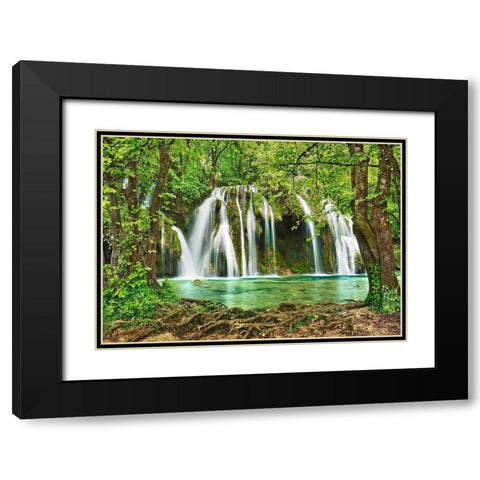Cascade des Tufs (Alps- French Jura) Black Modern Wood Framed Art Print with Double Matting by Krahmer, Frank