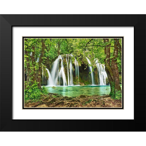 Cascade des Tufs (Alps- French Jura) Black Modern Wood Framed Art Print with Double Matting by Krahmer, Frank