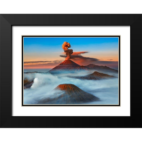 Semeru- Bromo- Batok Volcanoes- Java- Indonesia Black Modern Wood Framed Art Print with Double Matting by Krahmer, Frank
