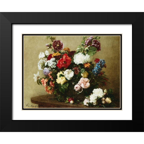 Bouquet of Various Flowers Black Modern Wood Framed Art Print with Double Matting by Fantin-Latour, Henri