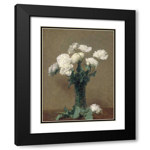 White Poppies Black Modern Wood Framed Art Print with Double Matting by Fantin-Latour, Henri