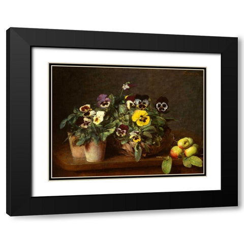 Still Life with Pansies  Black Modern Wood Framed Art Print with Double Matting by Fantin-Latour, Henri