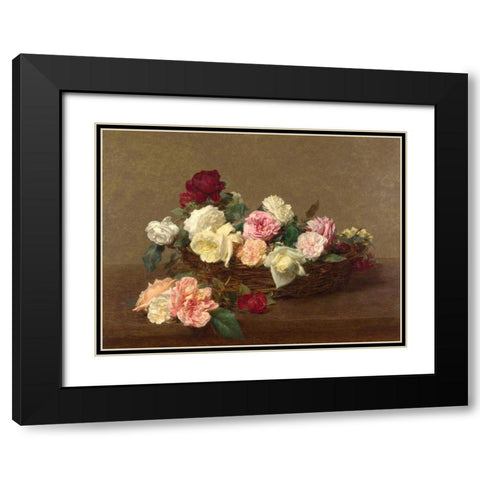 A Basket of Roses Black Modern Wood Framed Art Print with Double Matting by Fantin-Latour, Henri