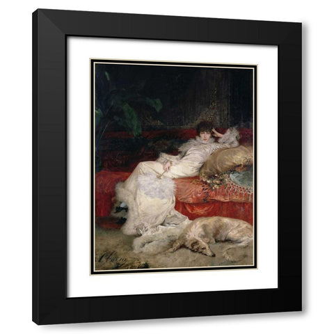 Sarah Bernhardt Black Modern Wood Framed Art Print with Double Matting by Clairin ,Georges