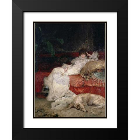 Sarah Bernhardt Black Modern Wood Framed Art Print with Double Matting by Clairin ,Georges
