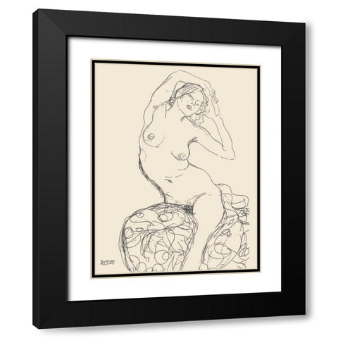 Seated Nude Woman Black Modern Wood Framed Art Print with Double Matting by Klimt, Gustav