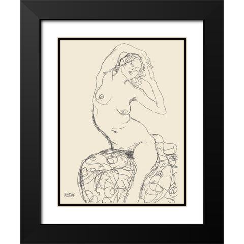 Seated Nude Woman Black Modern Wood Framed Art Print with Double Matting by Klimt, Gustav