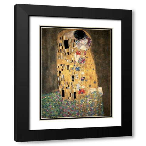 The Kiss Black Modern Wood Framed Art Print with Double Matting by Klimt, Gustav