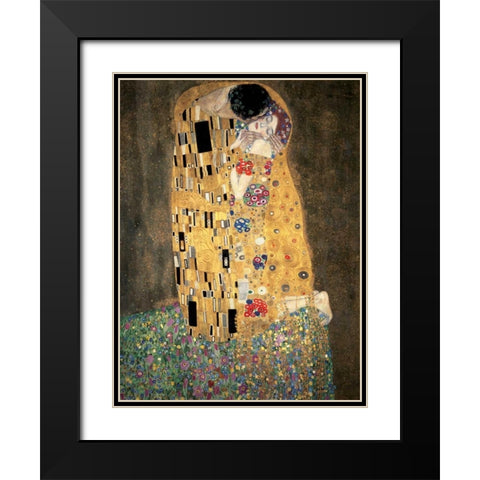 The Kiss Black Modern Wood Framed Art Print with Double Matting by Klimt, Gustav