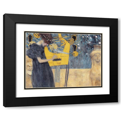 Musik Black Modern Wood Framed Art Print with Double Matting by Klimt, Gustav