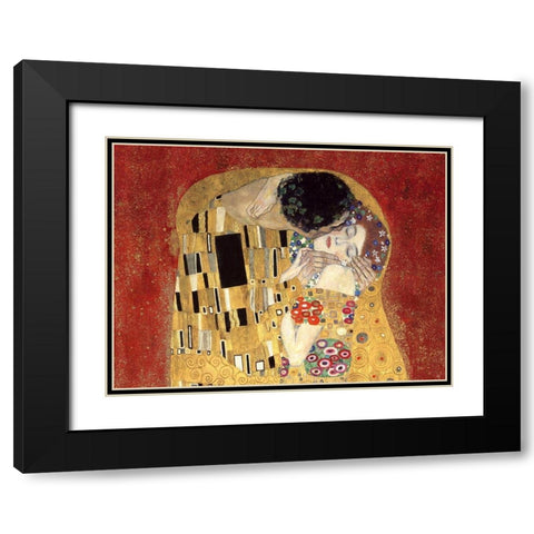 The Kiss, detail (Red variation) Black Modern Wood Framed Art Print with Double Matting by Gustav, Klimt