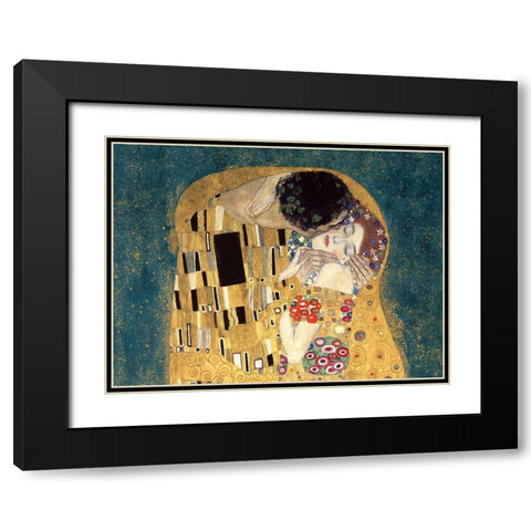 The Kiss, detail (Blue variation) Black Modern Wood Framed Art Print with Double Matting by Gustav, Klimt