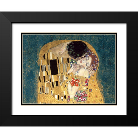 The Kiss, detail (Blue variation) Black Modern Wood Framed Art Print with Double Matting by Gustav, Klimt